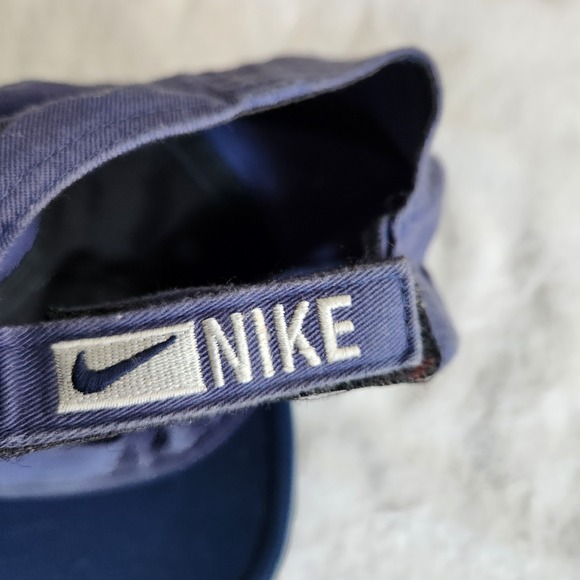 Vintage Nike "N" Logo Hat Blue 2 Tone Swoosh Strapback OSFA 100% Cotton 90s Y2K - Picture 2 of 8